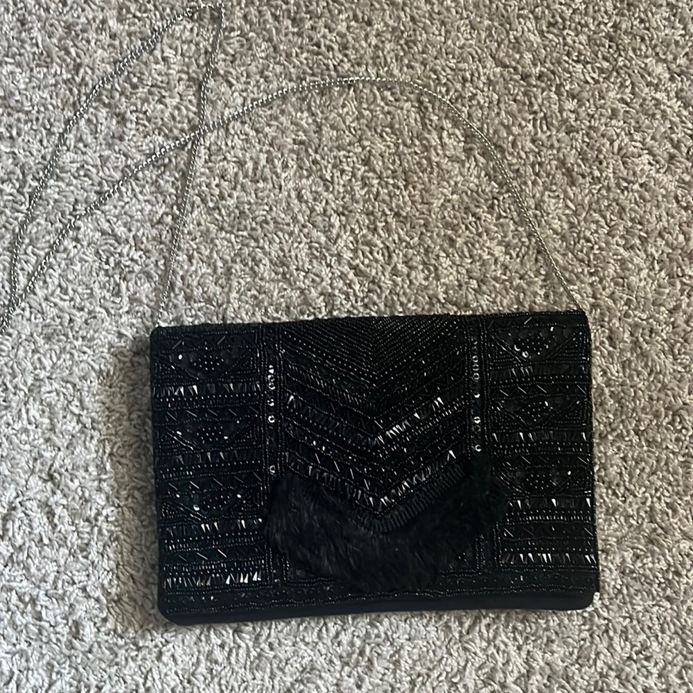 Black Beaded Cross Body Purse